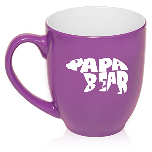 16 oz Large Bistro Mug Ceramic Coffee Tea Glass Cup Dad Father Papa Bear (Purple)