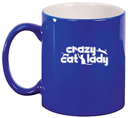 Ceramic Coffee Tea Mug Crazy Cat Lady (Blue)