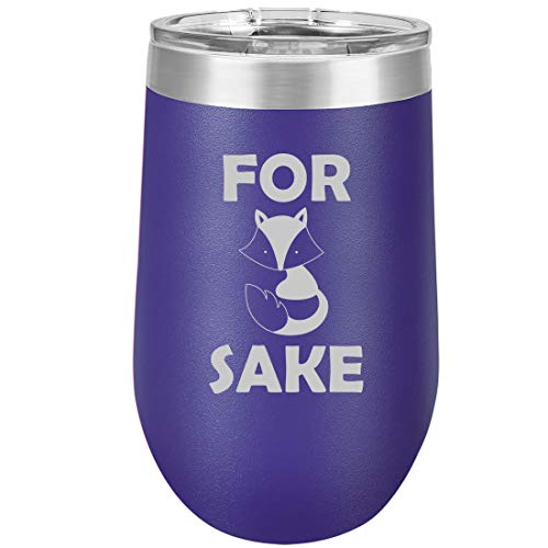 16 oz Double Wall Vacuum Insulated Stainless Steel Stemless Wine Tumbler Glass Coffee Travel Mug With Lid For Fox Sake (Purple)