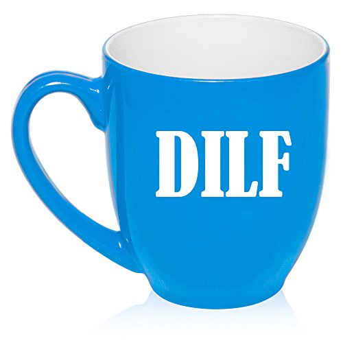 16 oz Large Bistro Mug Ceramic Coffee Tea Glass Cup DILF Funny Dad Father Husband Gift (Light Blue)