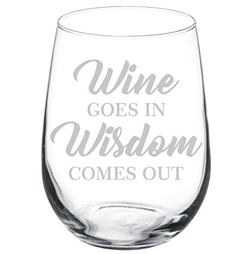 Wine Glass Goblet Funny Wine Goes In Wisdom Comes Out (17 oz Stemless)