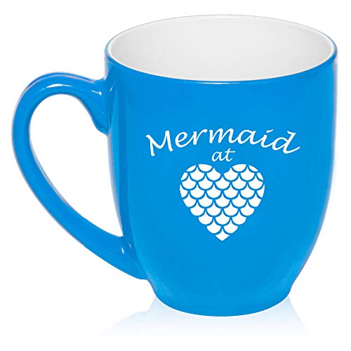 16 oz Large Bistro Mug Ceramic Coffee Tea Glass Cup Mermaid At Heart (Light-Blue)