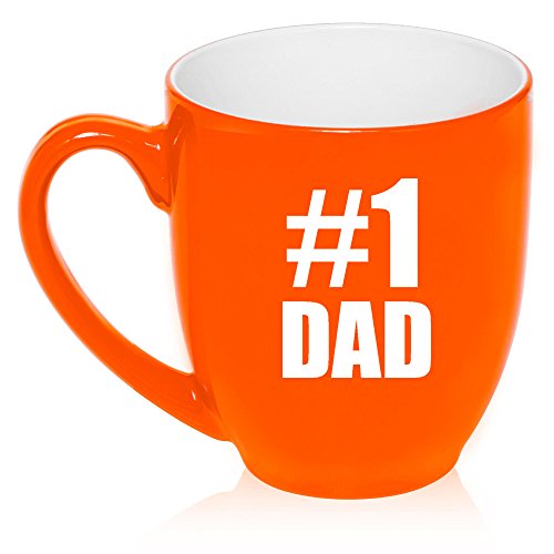 16 oz Large Bistro Mug Ceramic Coffee Tea Glass Cup #1 Dad (Orange)