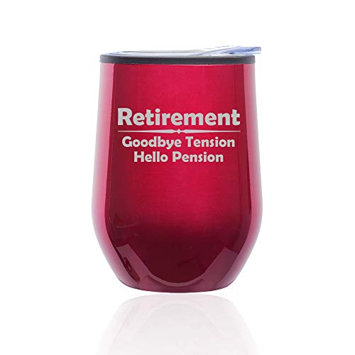 Stemless Wine Tumbler Coffee Travel Mug Glass With Lid Retirement Pension (Fuchsia)