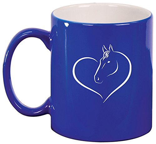 Ceramic Coffee Tea Mug Heart Horse Head (Blue)