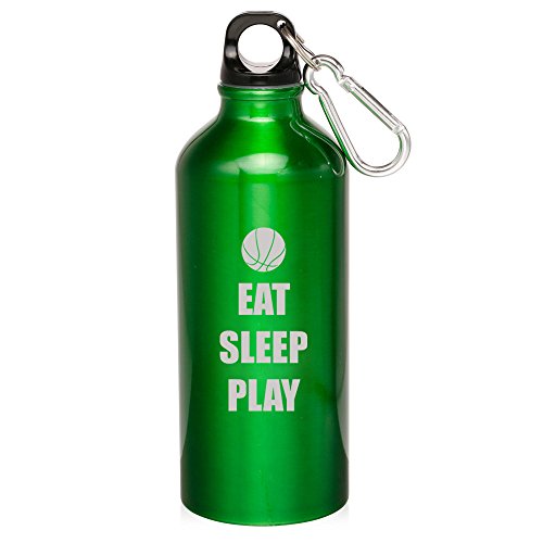 20oz Aluminum Sports Water Bottle Caribiner Clip Eat Sleep Play Basketball (Green)