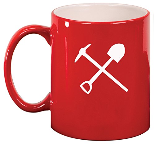 Ceramic Coffee Tea Mug Shovel Pick Miner Mining Tools (Red)