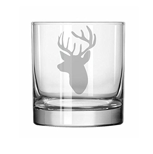 11 oz Rocks Whiskey Highball Glass Hunting Deer Head With Antlers