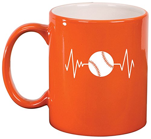 Ceramic Coffee Tea Mug Cup Heart Beats Softball Baseball (Orange)