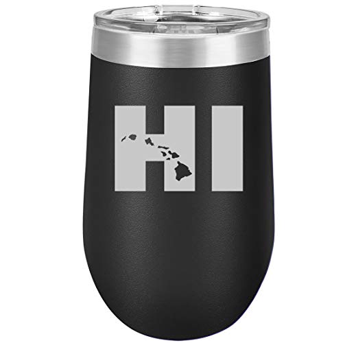 16 oz Double Wall Vacuum Insulated Stainless Steel Stemless Wine Tumbler Glass Coffee Travel Mug With Lid HI Hawaiian Islands Hawaii