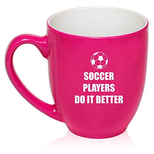 16 oz Large Bistro Mug Ceramic Coffee Tea Glass Cup Do It Better Soccer (Hot Pink)