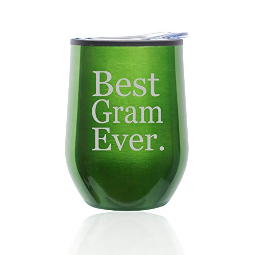 Stemless Wine Tumbler Coffee Travel Mug Glass With Lid Best Gram Ever Grammy Grandma Grandmother (Green)