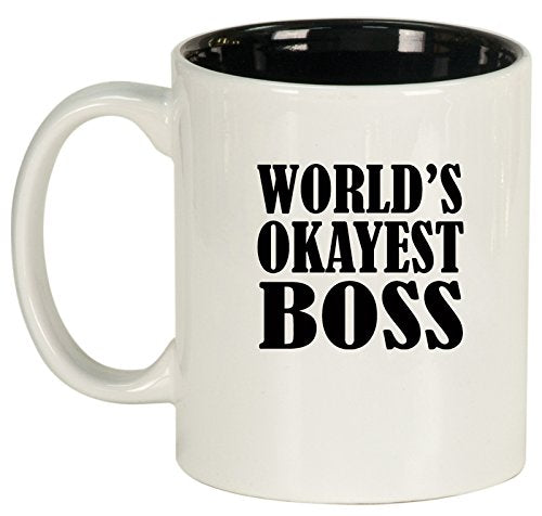 Ceramic Coffee Tea Mug Cup World's Okayest Boss (White)