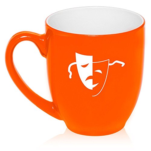 16 oz Large Bistro Mug Ceramic Coffee Tea Glass Cup Drama Mask (Orange)