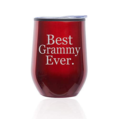 Stemless Wine Tumbler Coffee Travel Mug Glass With Lid Best Grammy Ever Grandma Grandmother (Red)