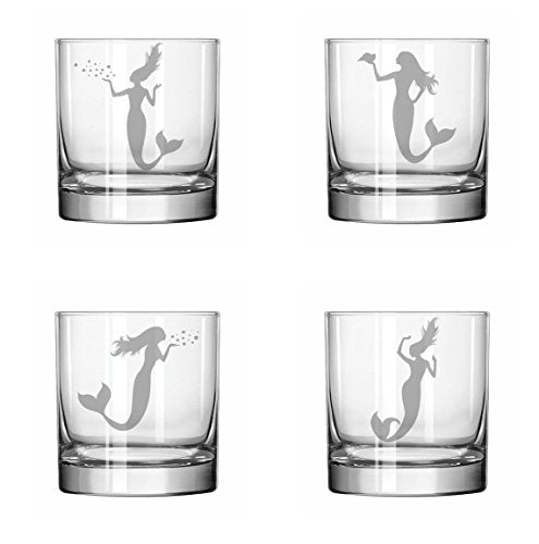 Set of 4 Glass 11 oz Rocks Whiskey Highball Mermaids Collection