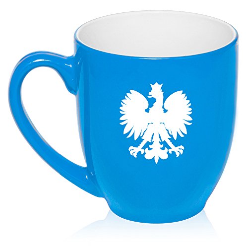 16 oz Large Bistro Mug Ceramic Coffee Tea Glass Cup Poland Polish Eagle (Light Blue)
