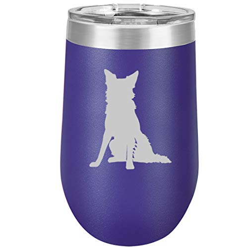 16 oz Double Wall Vacuum Insulated Stainless Steel Stemless Wine Tumbler Glass Coffee Travel Mug With Lid Border Collie (Purple)