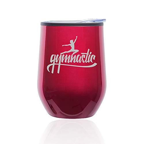 Stemless Wine Tumbler Coffee Travel Mug Glass With Lid Gymnastic Calligraphy (Fuchsia)