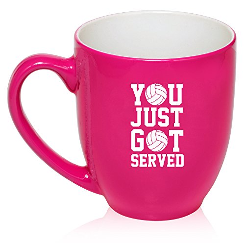 16 oz Hot Pink Large Bistro Mug Ceramic Coffee Tea Glass Cup You Just Got Served Volleyball