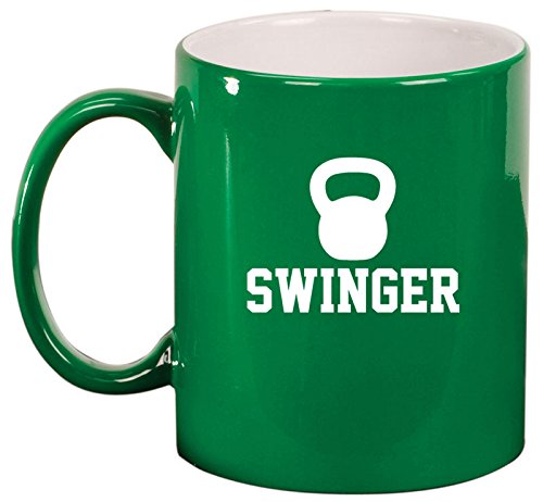 Ceramic Coffee Tea Mug Cup Swinger Kettlebell Funny Workout Fitness (Green)