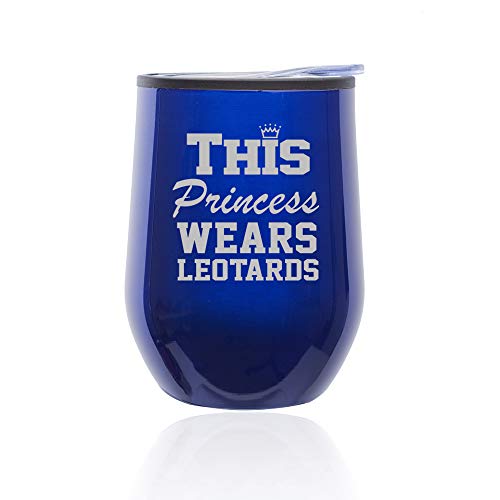 Stemless Wine Tumbler Coffee Travel Mug Glass With Lid This Princess Wears Leotards Gymnastics (Blue)