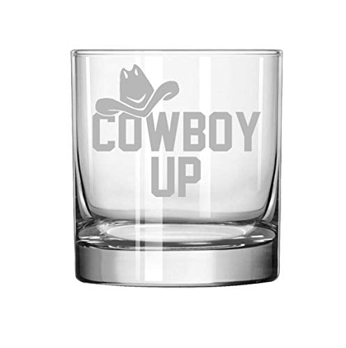 11 oz Rocks Whiskey Highball Glass Cowboy Up Hat