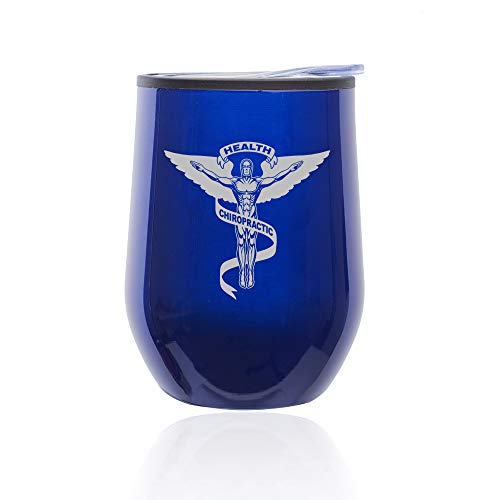 Stemless Wine Tumbler Coffee Travel Mug Glass With Lid Chiropractic Symbol (Blue)