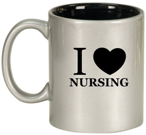 Silver Ceramic Coffee Tea Mug I Love Nursing