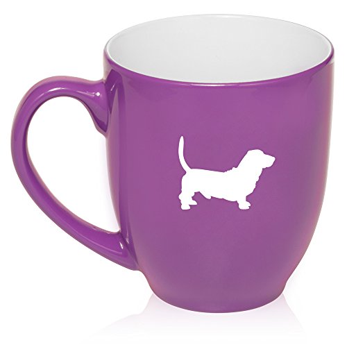 16 oz Large Bistro Mug Ceramic Coffee Tea Glass Cup Basset Hound (Purple)