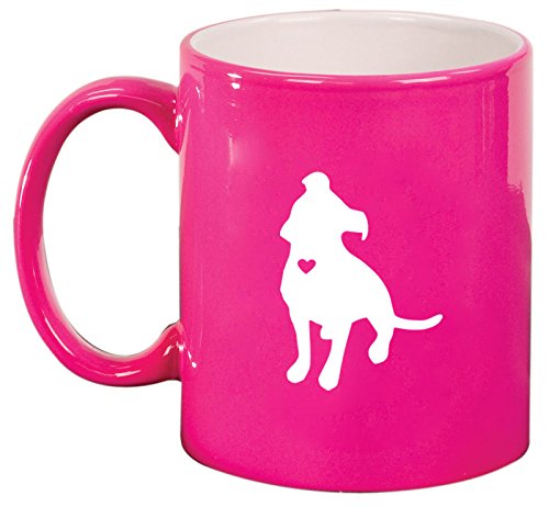 Ceramic Coffee Tea Mug Cup Cute Pit Bull With Heart (Pink)