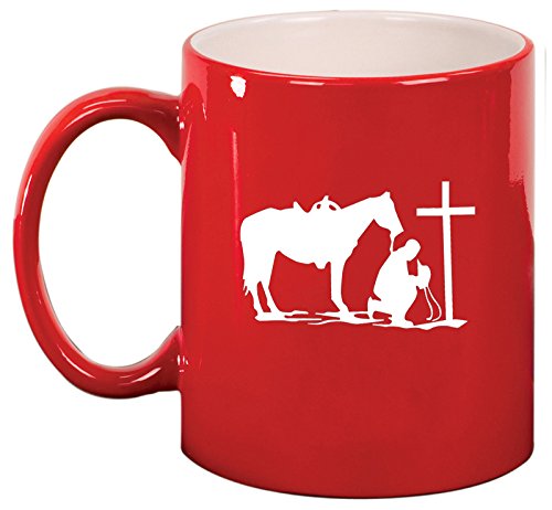 Ceramic Coffee Tea Mug Cup Cowboy Praying Cross Horse (Red)