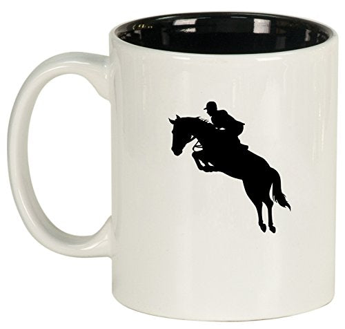 Ceramic Coffee Tea Mug Cup Horse with Rider (White)
