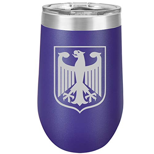 16 oz Double Wall Vacuum Insulated Stainless Steel Stemless Wine Tumbler Glass Coffee Travel Mug With Lid Germany German Eagle (Purple)