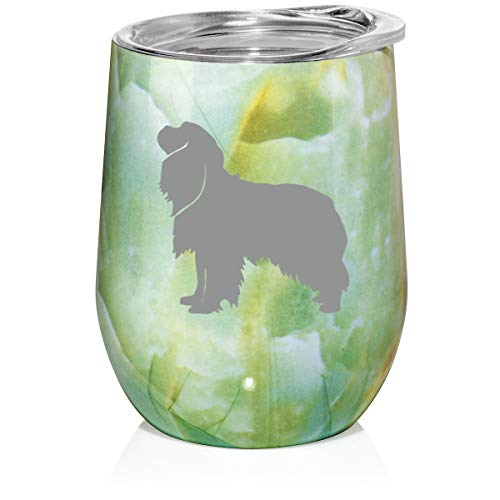 12 oz Double Wall Vacuum Insulated Stainless Steel Marble Stemless Wine Tumbler Glass Coffee Travel Mug With Lid Cavalier King Charles Spaniel (Turquoise Green Marble)