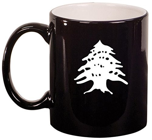 Ceramic Coffee Tea Mug Cup Cedar Tree Lebanon Lebanese (Black)