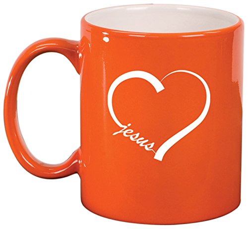 Ceramic Coffee Tea Mug Cup Love Heart Jesus (Orange)