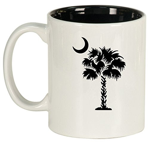 Ceramic Coffee Tea Mug Cup Palmetto Tree South Carolina Palm Moon (White)