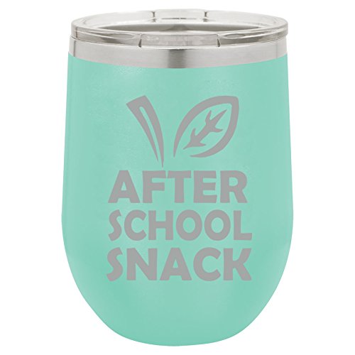 12 oz Double Wall Vacuum Insulated Stainless Steel Stemless Wine Tumbler Glass Coffee Travel Mug With Lid After School Snack Funny Teacher (Teal)