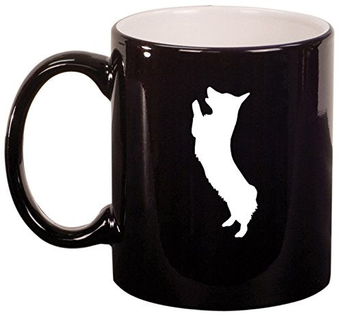 Ceramic Coffee Tea Mug Cup Corgi Standing (Black)