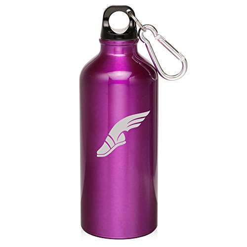 20oz Aluminum Sports Water Bottle Caribiner Clip Track and Field Wing Shoe (Purple)