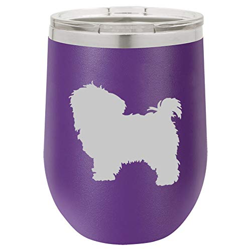 12 oz Double Wall Vacuum Insulated Stainless Steel Stemless Wine Tumbler Glass Coffee Travel Mug With Lid Maltese (Purple)