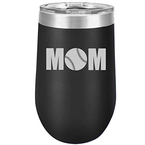 16 oz Double Wall Vacuum Insulated Stainless Steel Stemless Wine Tumbler Glass Coffee Travel Mug With Lid MOM Baseball Softball