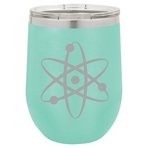 12 oz Double Wall Vacuum Insulated Stainless Steel Stemless Wine Tumbler Glass Coffee Travel Mug With Lid Atom Science Atheist (Teal)