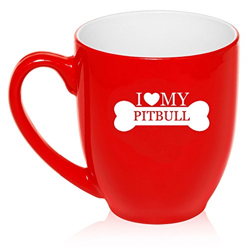 16 oz Large Bistro Mug Ceramic Coffee Tea Glass Cup I Love My Pitbull (Red)