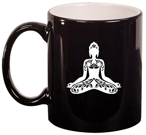 Ceramic Coffee Tea Mug Buddha Yoga Lotus (Black)