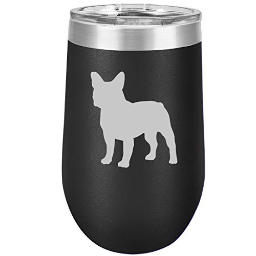 16 oz Double Wall Vacuum Insulated Stainless Steel Stemless Wine Tumbler Glass Coffee Travel Mug With Lid French Bulldog