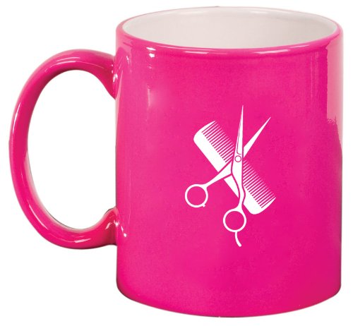 Scissors Comb Hairdresser Ceramic Coffee Tea Mug Cup Hot Pink