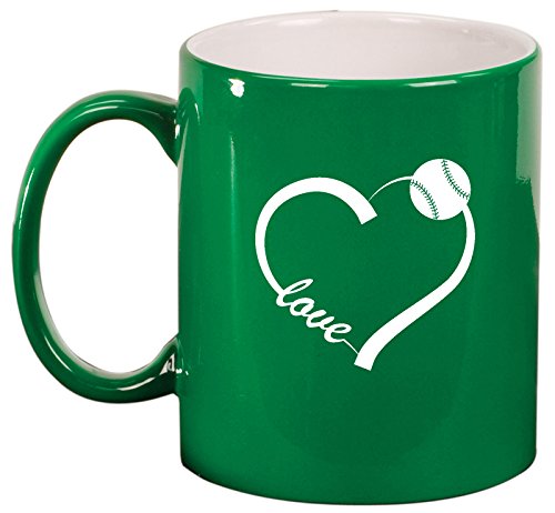 Ceramic Coffee Tea Mug Cup Love Heart Baseball Softball (Green)