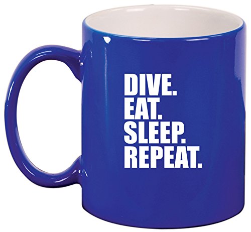 Ceramic Coffee Tea Mug Cup Dive Eat Sleep Repeat (Blue)